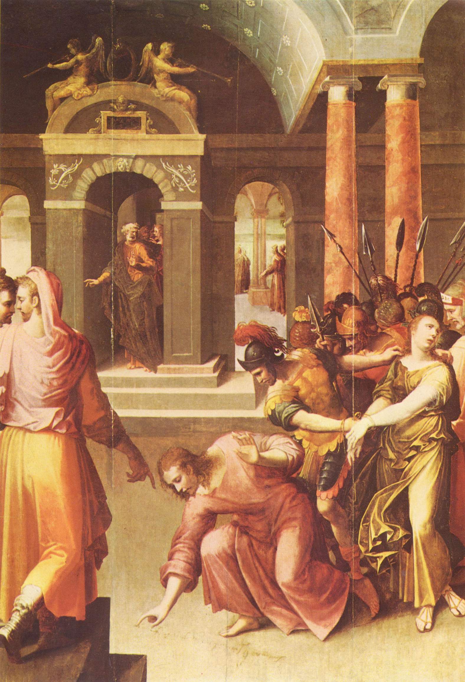 Imagem de referência de Cristo e a mulher adúltera, descrito nos dados abertos como pintura de Antoine Caron