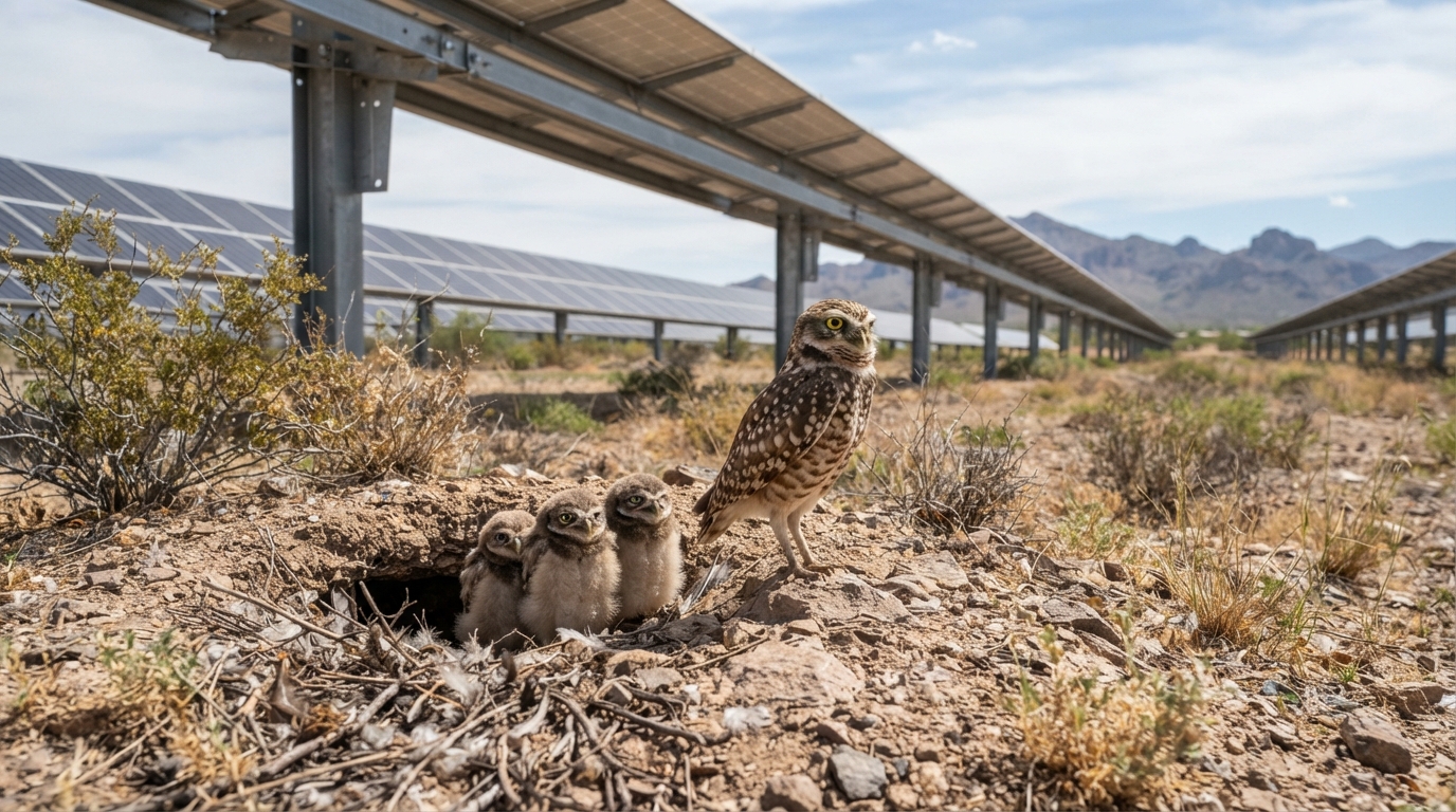 Fazenda solar do Arizona vira berçário de corujas raras: 36 filhotes de Coruja-Buraqueira nascem sob os painéis
