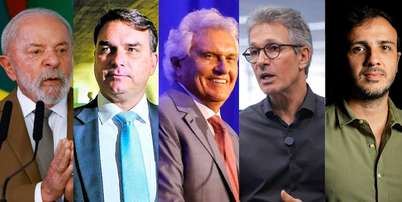 Lula (PT), Flávio Bolsonaro (PL), Ronaldo Caiado (PSD), Romeu Zema (Novo) e Renan Santos (Missão), pré-candidatos à Presidência da República Foto: Wilton Junior/Tiago Queiroz/Cauê Del Valle/Divulgação MBL/Taba Benedicto / Estadão