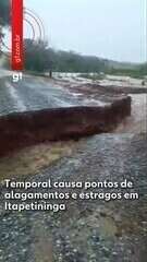 Estrada cede após tempestade e abre cratera em que liga bairros de Itapetininga