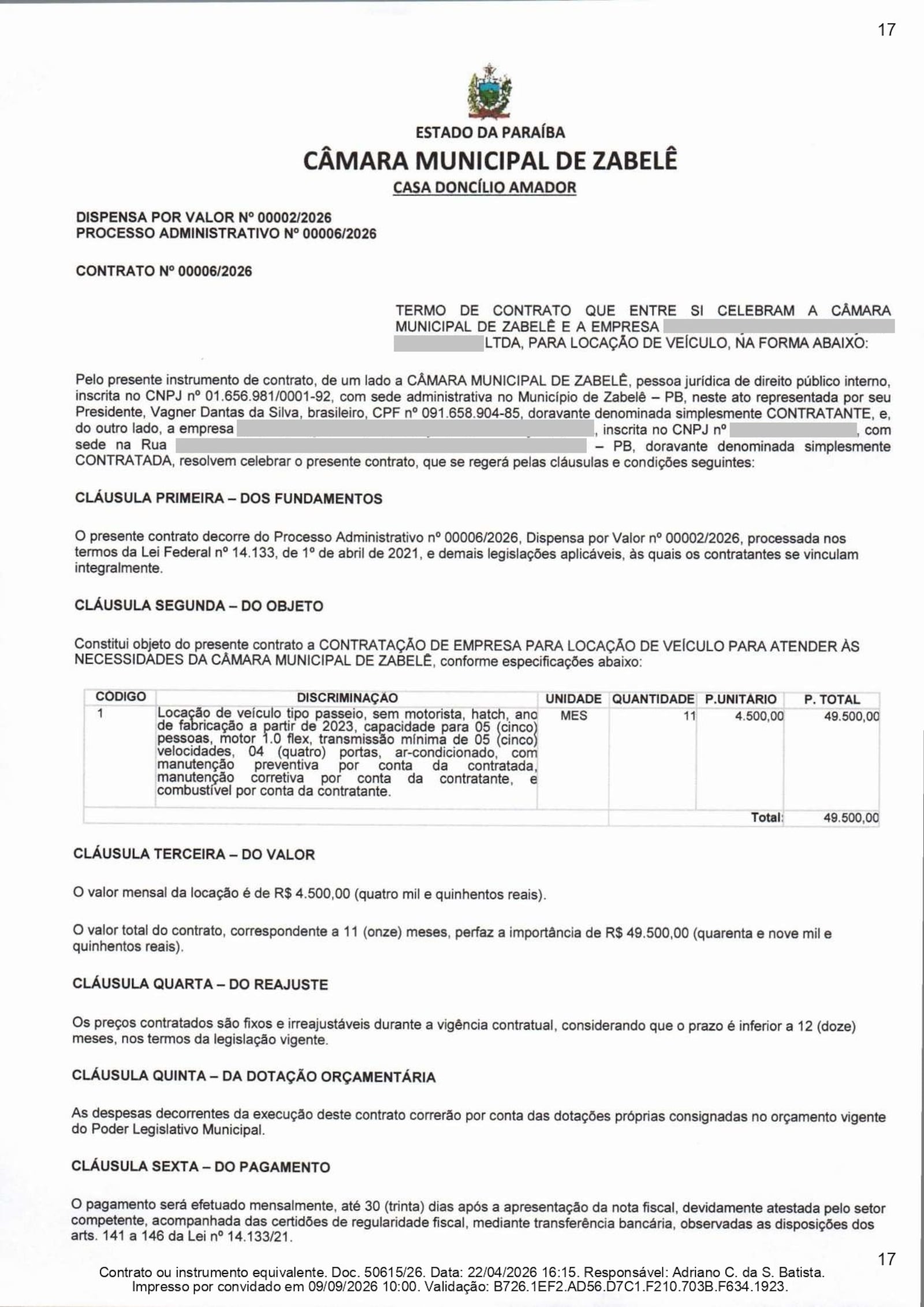 Imagem da matéria: Câmara é investigada por suposto superfaturamento e uso indevido de carro alugado por R$ 49,5 mil, no Cariri