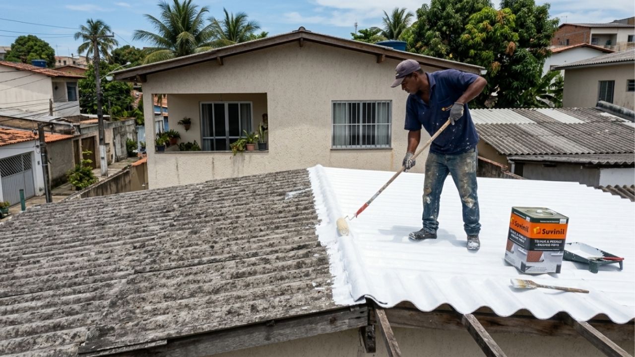 A gambiarra do telhado pintado de branco que derruba a temperatura da casa como um forro térmico: a tinta reflete o sol, o telhado esquenta menos e o cômodo abaixo fica vários graus mais fresco