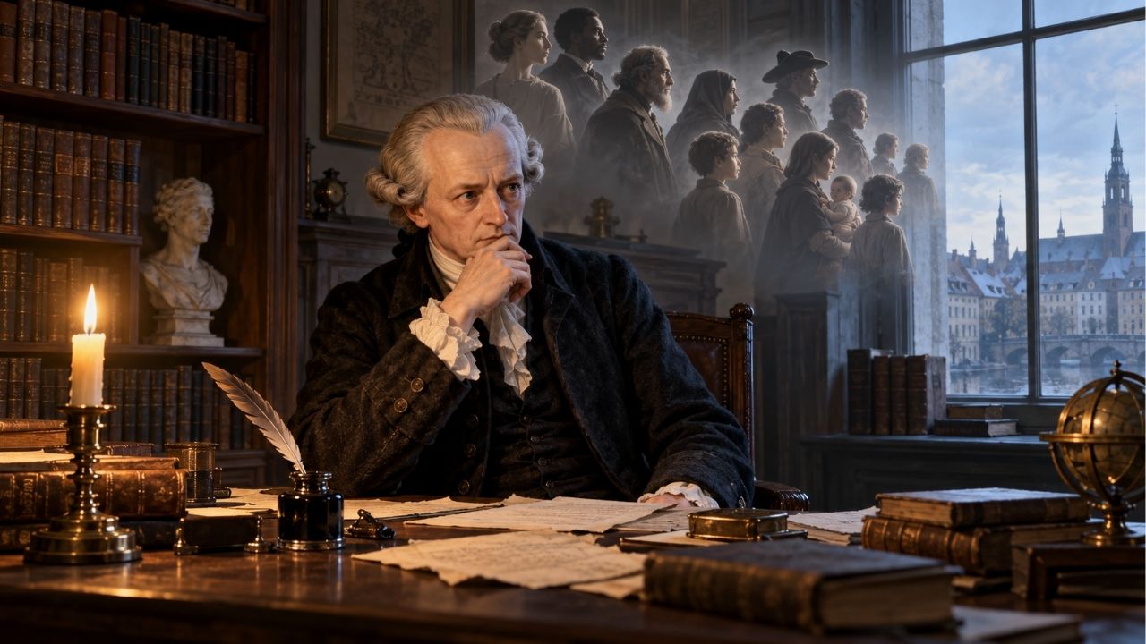 Kant e o Iluminismo, em reflexão sobre a moralidade: “Age apenas segundo a máxima que possas ao mesmo tempo querer que se torne lei universal.”