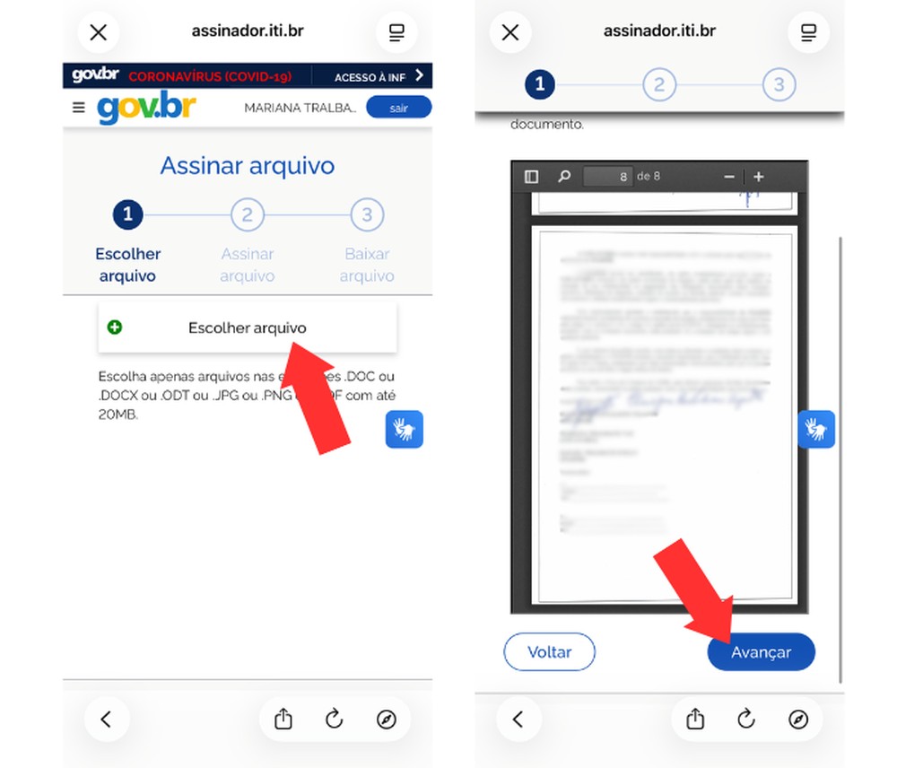 É possível escolher diferentes tipos de arquivos para assinar digitalmente — Foto: Reprodução/Mariana Tralback
