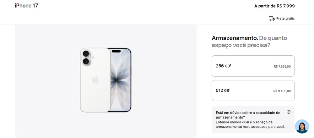 Print da loja online da Apple Brasil com preços antigos do iPhone 17 — Foto: Reprodução/Apple