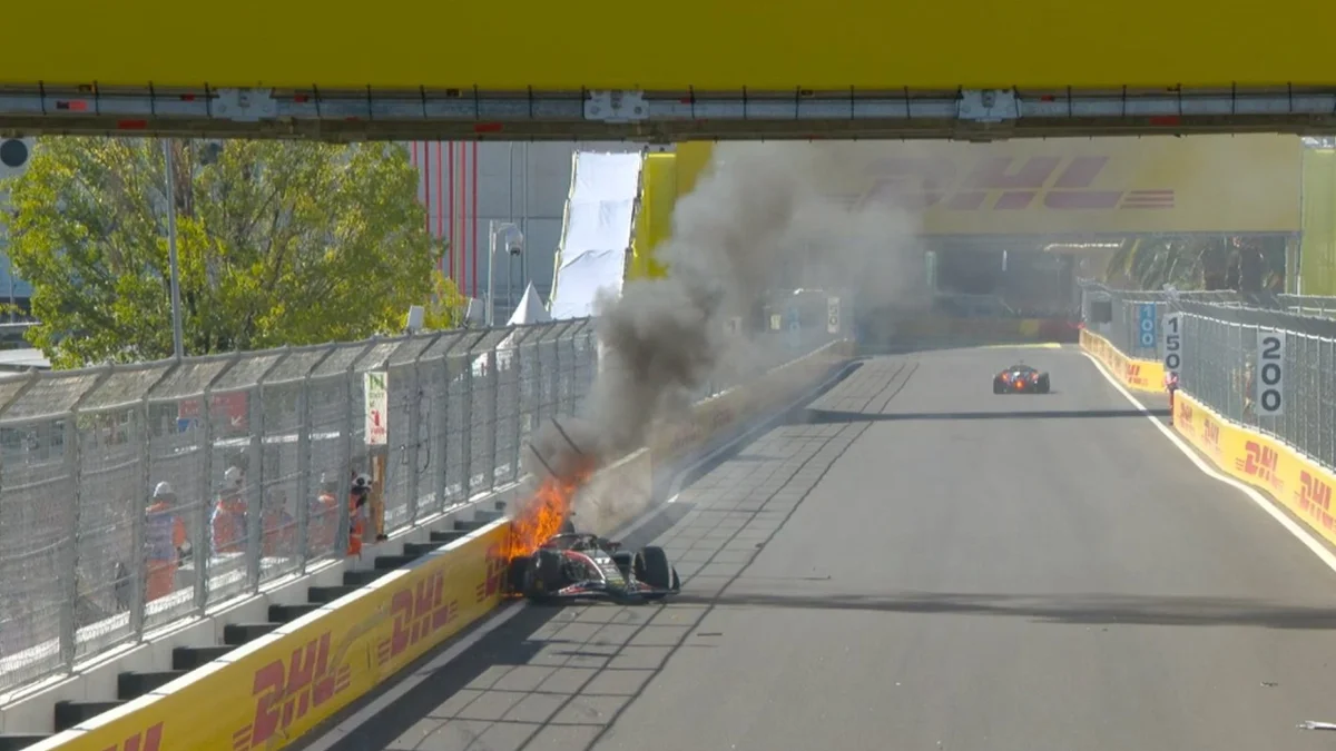 GP da Espanha: carro bate no muro e pega fogo durante treino da F2 em Madri