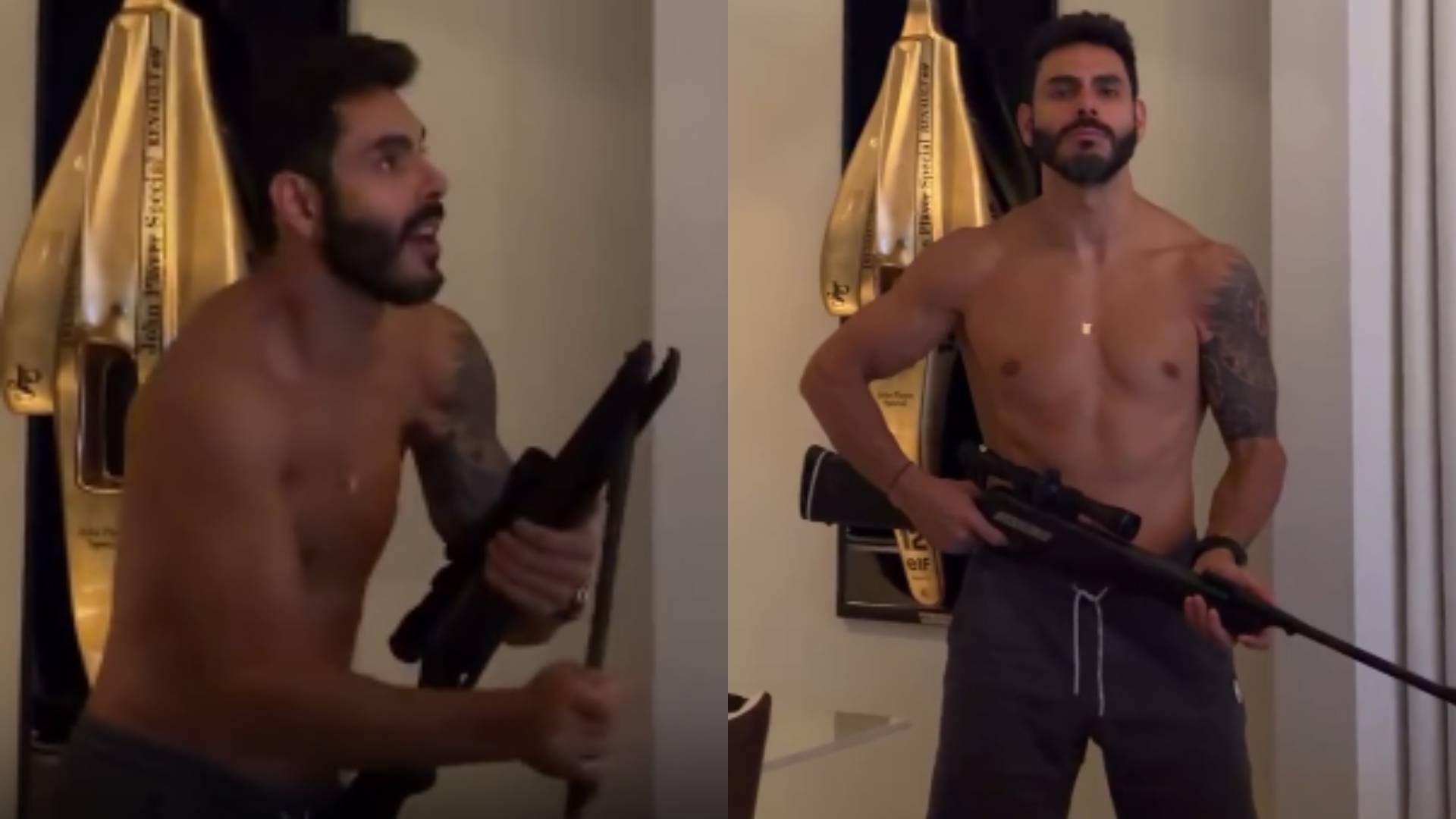 Rodolffo, da dupla com Israel, mata barata com tiro de espingarda dentro de casa; vídeo