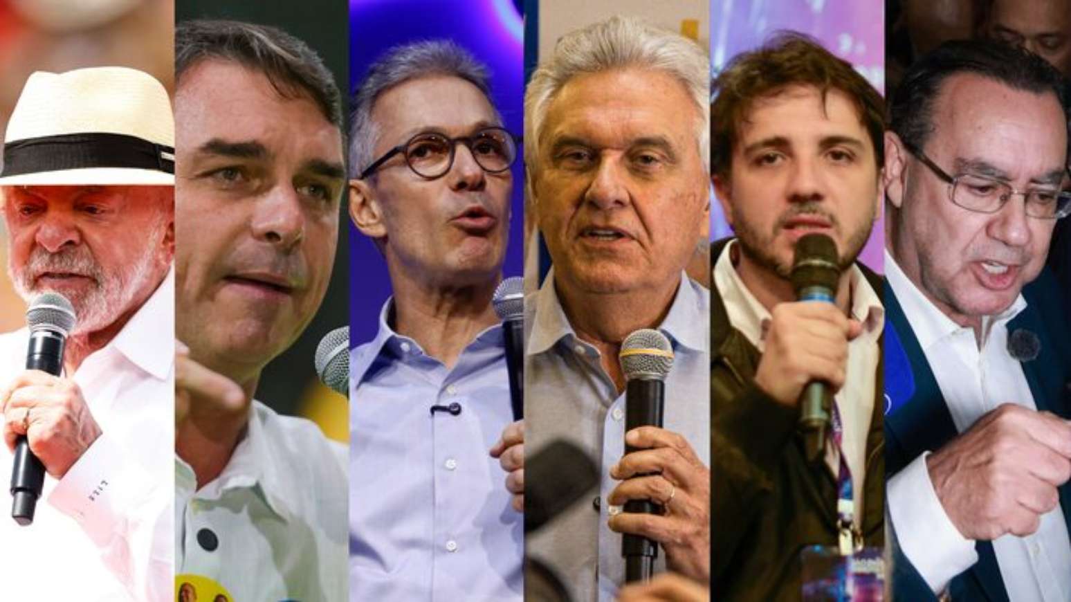 Presidenci&aacute;veis Luiz In&aacute;cio Lula da Silva (PT), Fl&aacute;vio Bolsonaro (PL), Romeu Zema (Novo), Ronaldo Caiado (PSD), Renan Santos (Miss&atilde;o) e Augusto Cury (Avante)