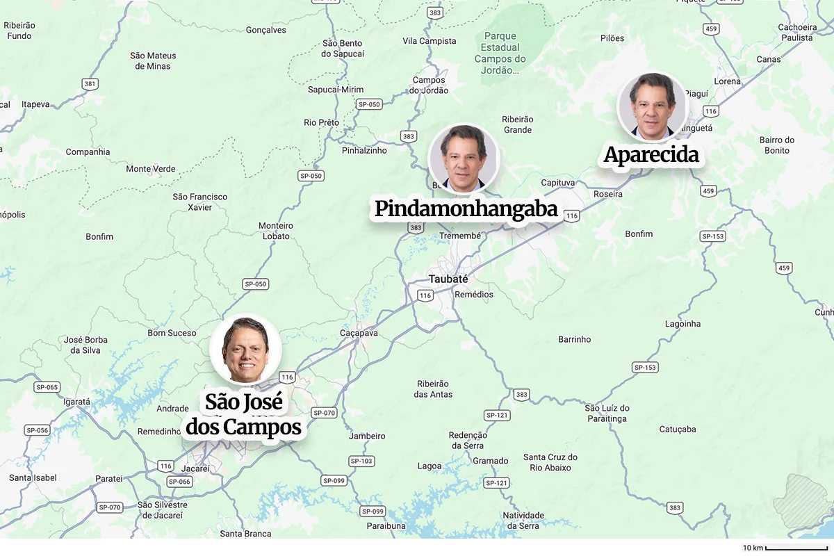 Haddad e Tarcísio escolhem Vale do Paraíba para corpo-a-corpo com eleitor
