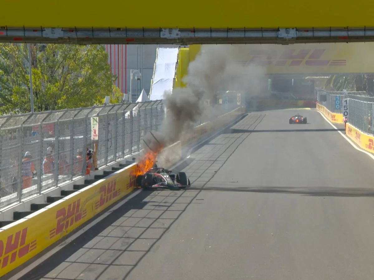 GP da Espanha: carro bate no muro e pega fogo durante treino da F2 em Madri