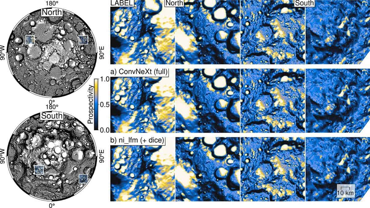 modelo NASA-IBM reproduz padrões de potencialidade de gelo lunar