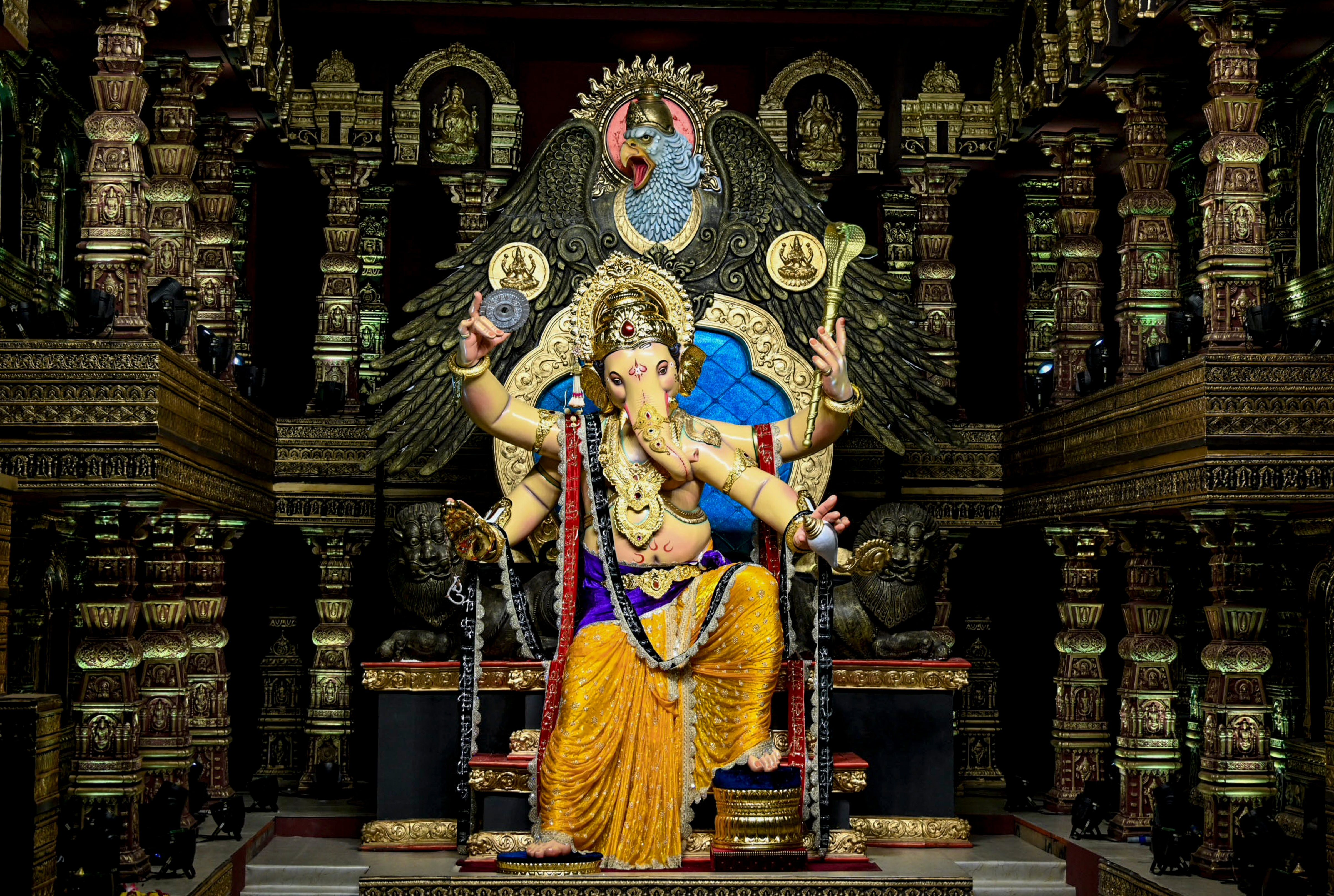 A first look at Chinchpokalicha Chintamani ahead of the Ganesh Chaturthi festival, in Mumbai. (PTI)