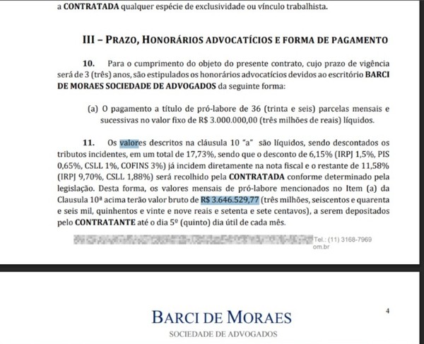 Íntegra do contrato entre Barci de Moraes e Vorcaro mostra um campo vasto de conflito de interesses