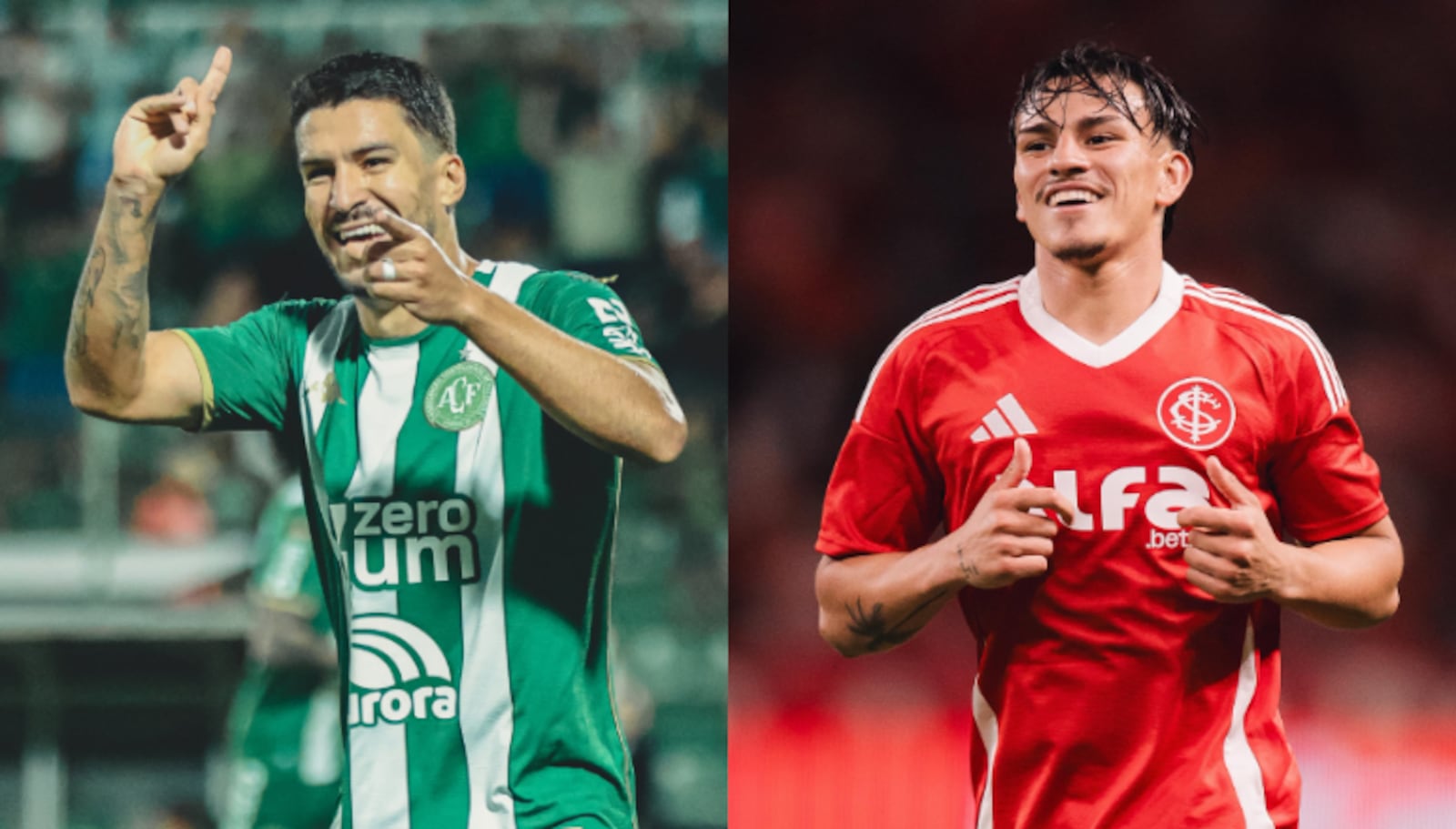 Marcinho, da Chape, e Bernabei, do Inter, são esperanças de gols Reprodução/Instagram @marcinhojr8 - 23.02.2026 e Reprodução/Instagram @alexandrobernabei - 20.08.2025