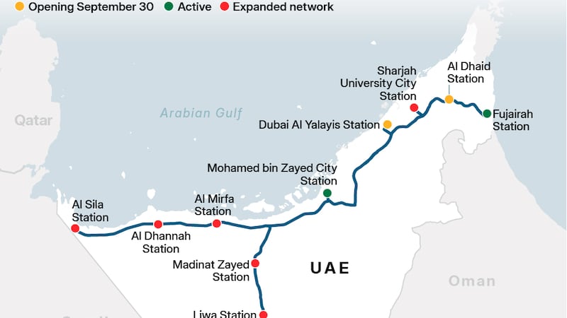 A estação do Etihad Rail em Dubai está quase pronta para a inauguração em 30 de setembro