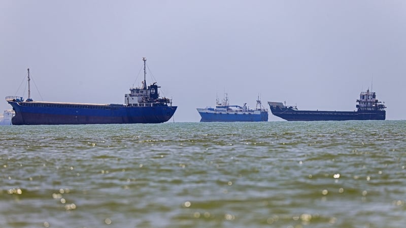 Vessels are seen anchored in Bandar Abbas along the Strait of Hormuz